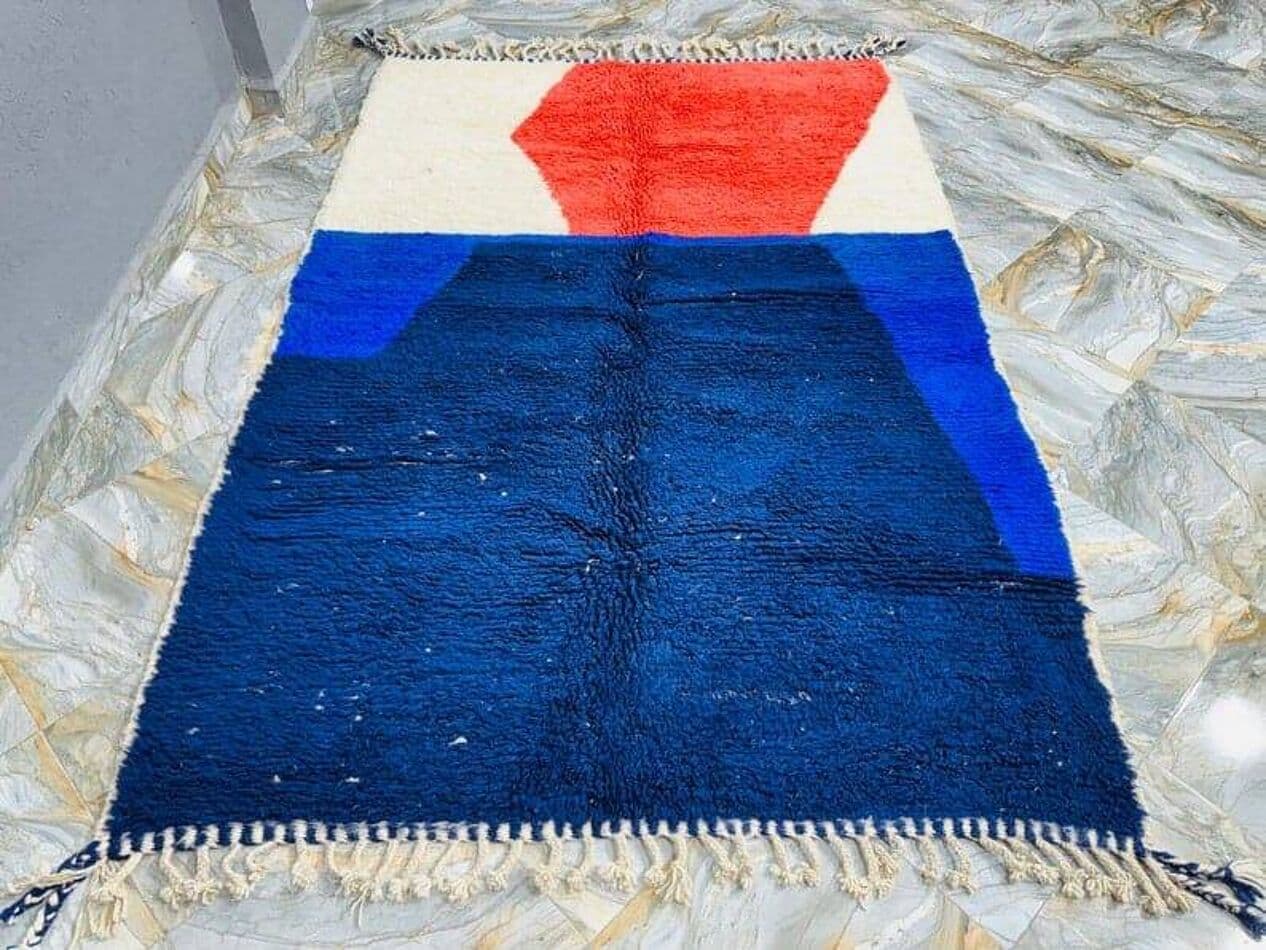 Handwoven rug 150x250 cm, wool, navy blue, red, cream, Morocco - 208042