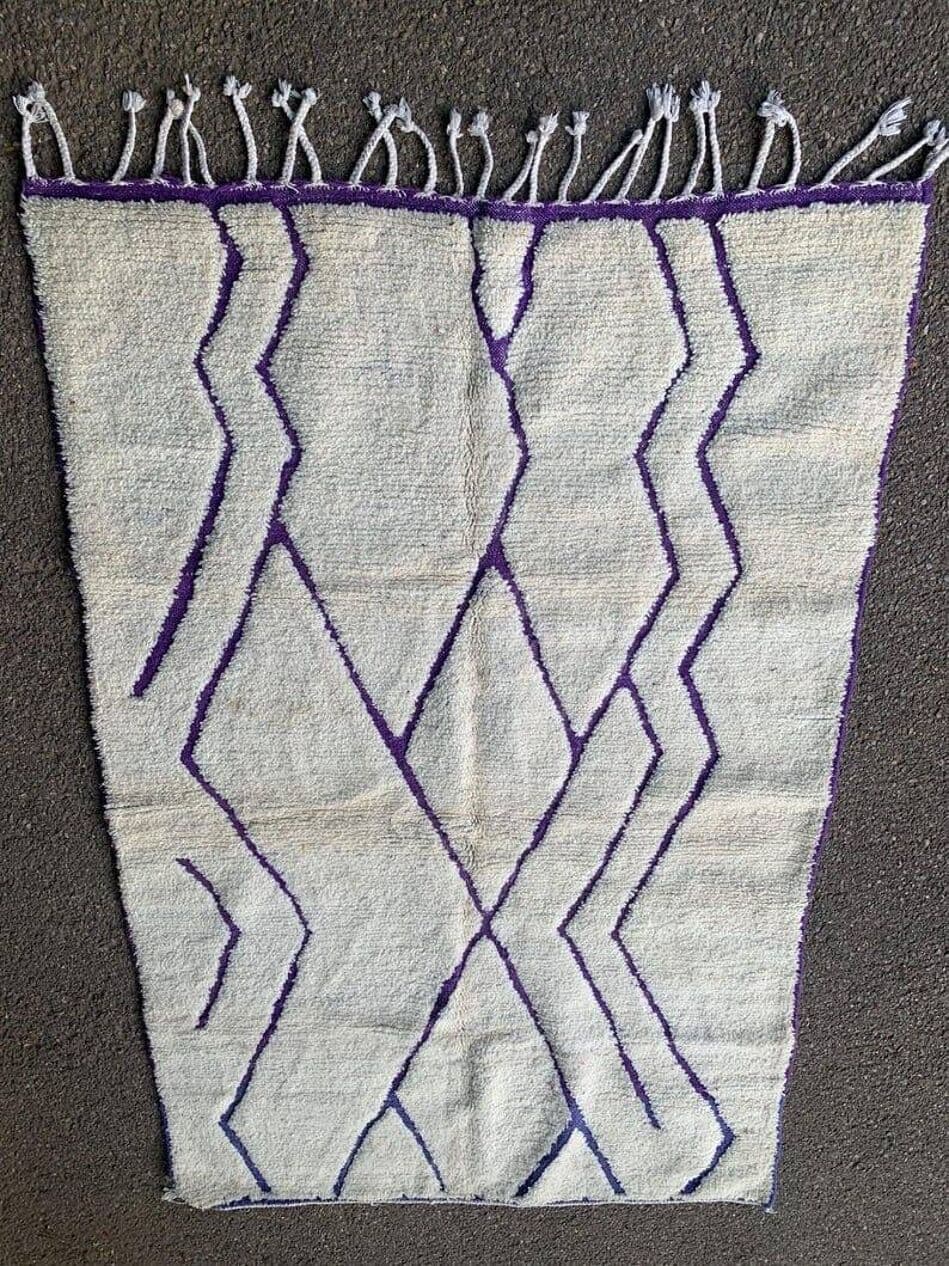 Handwoven rug 140x260 cm, wool, white, Morocco - 208007