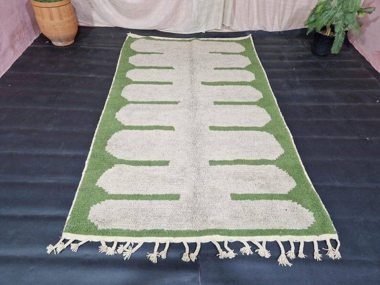 Handwoven rug 145x255 cm, wool, green, Morocco - 207990