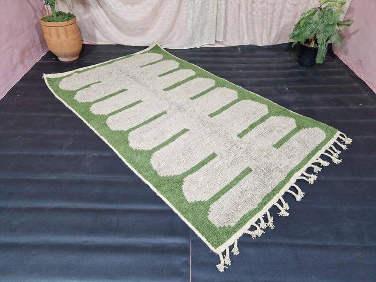 Handwoven rug 145x255 cm, wool, green, Morocco - 207993