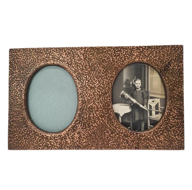 Stara, brutalistyczna, tłoczona miedziana ramka na 2 zdjęcia, lata 70. XX wieku - WYMIARY