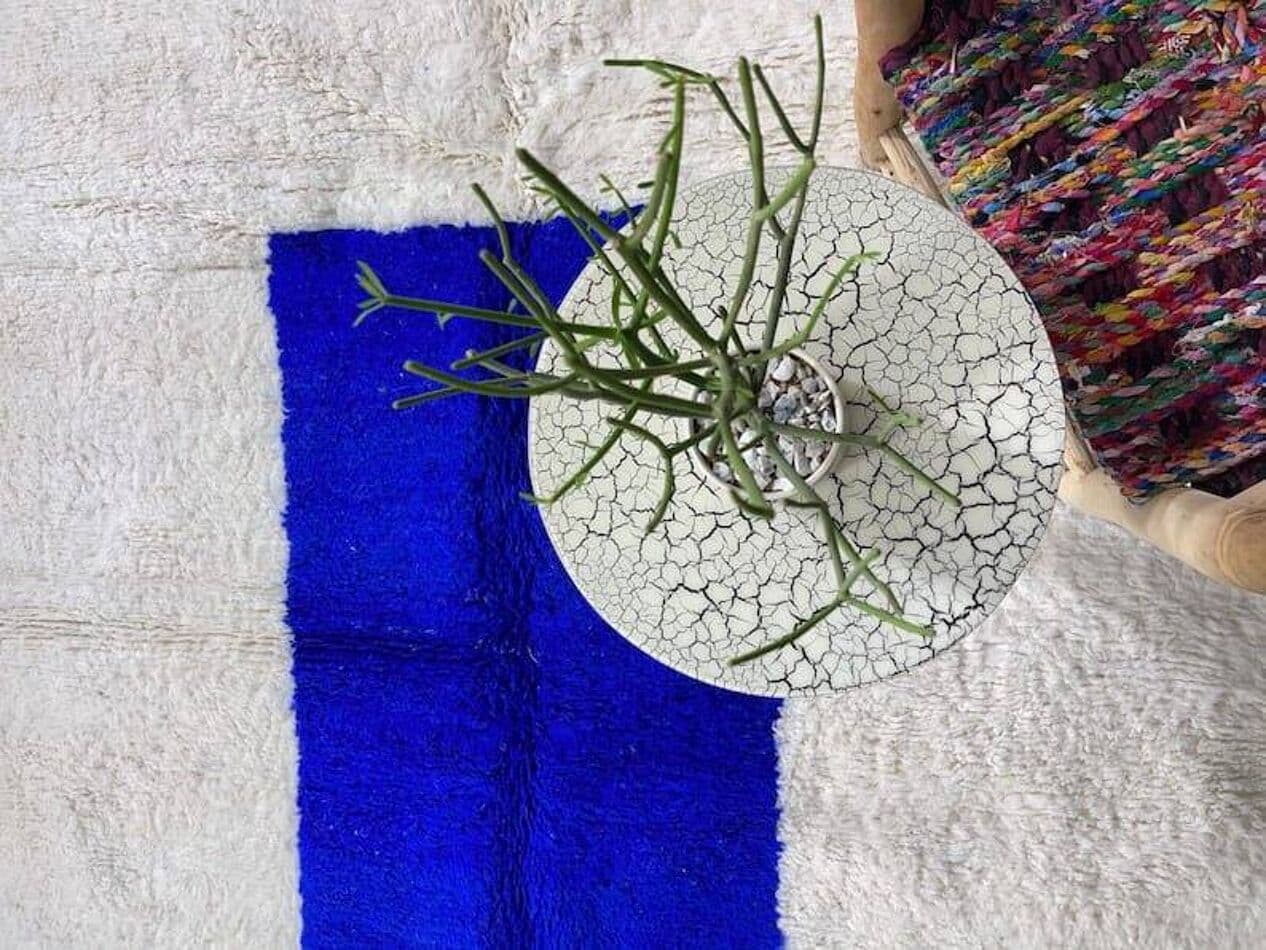 Handwoven rug 150x250 cm, wool, ivory, blue, black, green, turquoise, Morocco - 207952