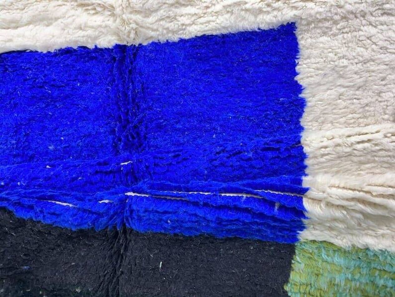 Handwoven rug 150x250 cm, wool, ivory, blue, black, green, turquoise, Morocco - 207948