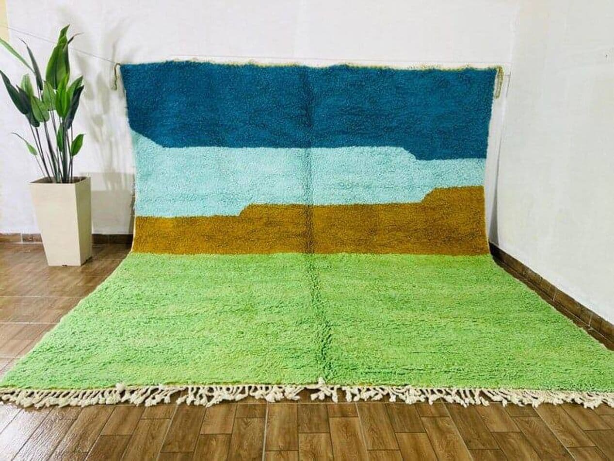 Ręcznie tkany dywan 150x250 cm, wełna, zielony, niebieski, brązowy, Maroko - 207906