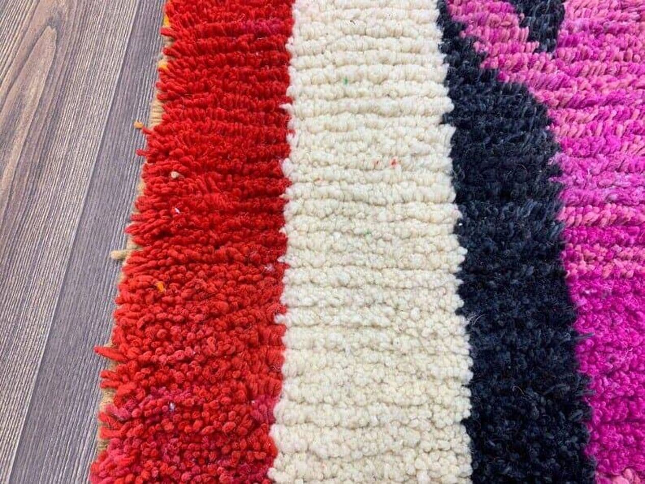 Ręcznie tkany dywan 150x250 cm, wełna, czerwony, kremowy, czarny, magenta, fioletowy, Maroko - 207860