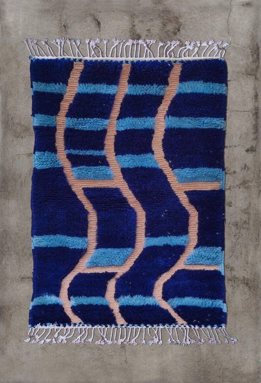 Ręcznie tkany dywan 200x300 cm, wełna, granatowy, Maroko - 207804