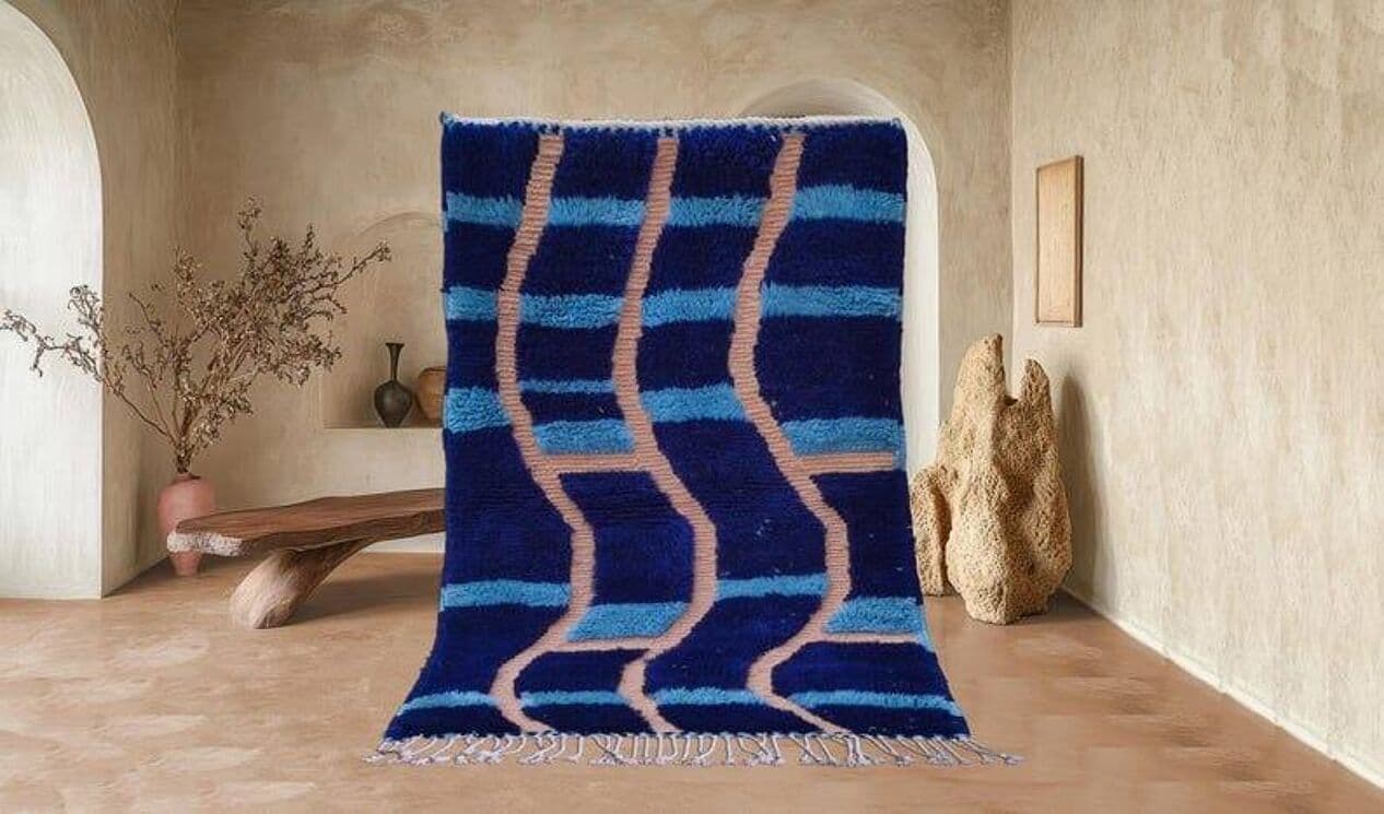 Ręcznie tkany dywan 200x300 cm, wełna, granatowy, Maroko - 207803