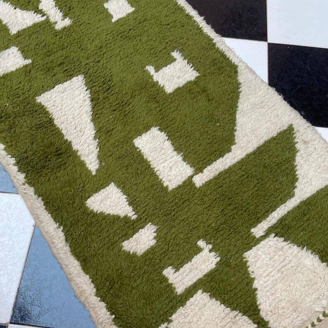 Ręcznie tkany dywan 140x260 cm, wełna, oliwkowy, Maroko - 207775