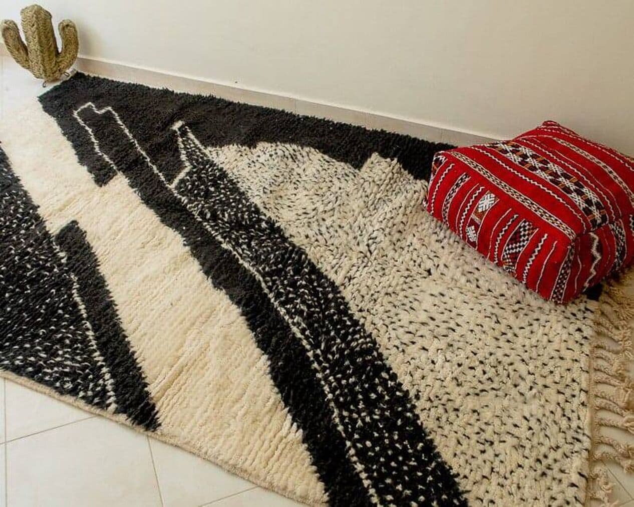 Ręcznie tkany dywan 140x260 cm, wełna, czarny, biały, Maroko - 207771