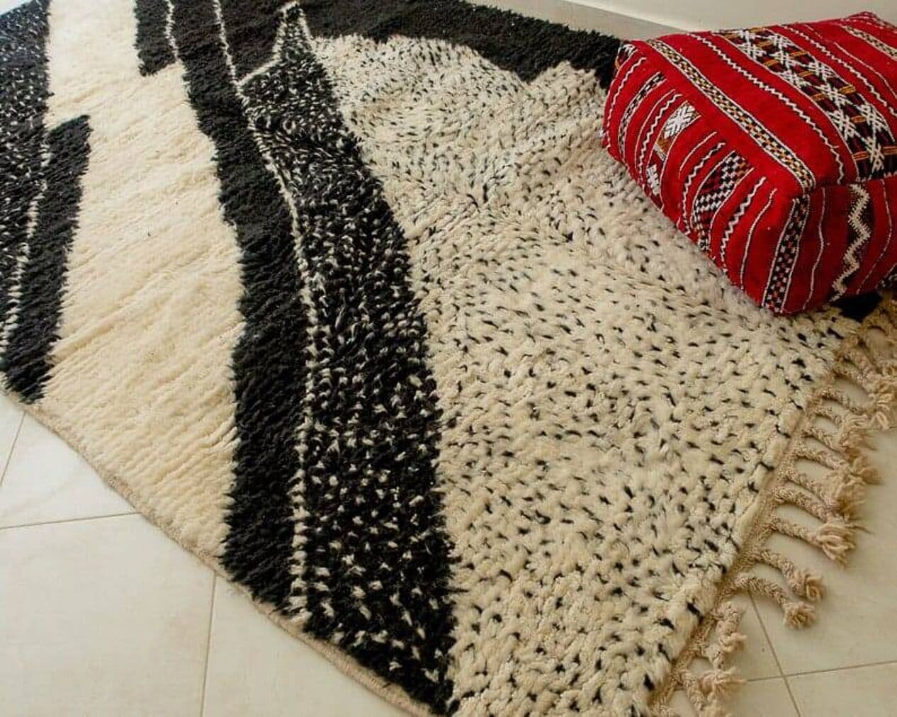 Ręcznie tkany dywan 140x260 cm, wełna, czarny, biały, Maroko - 207769