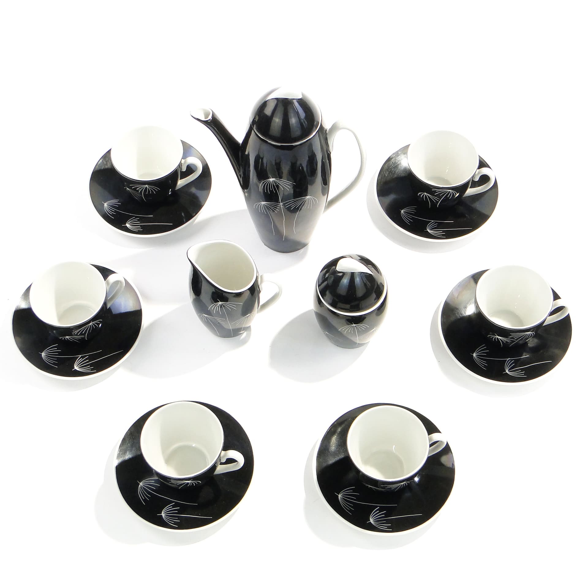 Coffee set Tom, black, porcelain, by J. Steckiewicz, Zakłady Porcelany Stołowej Wałbrzych, Poland, 1950s. - 1505