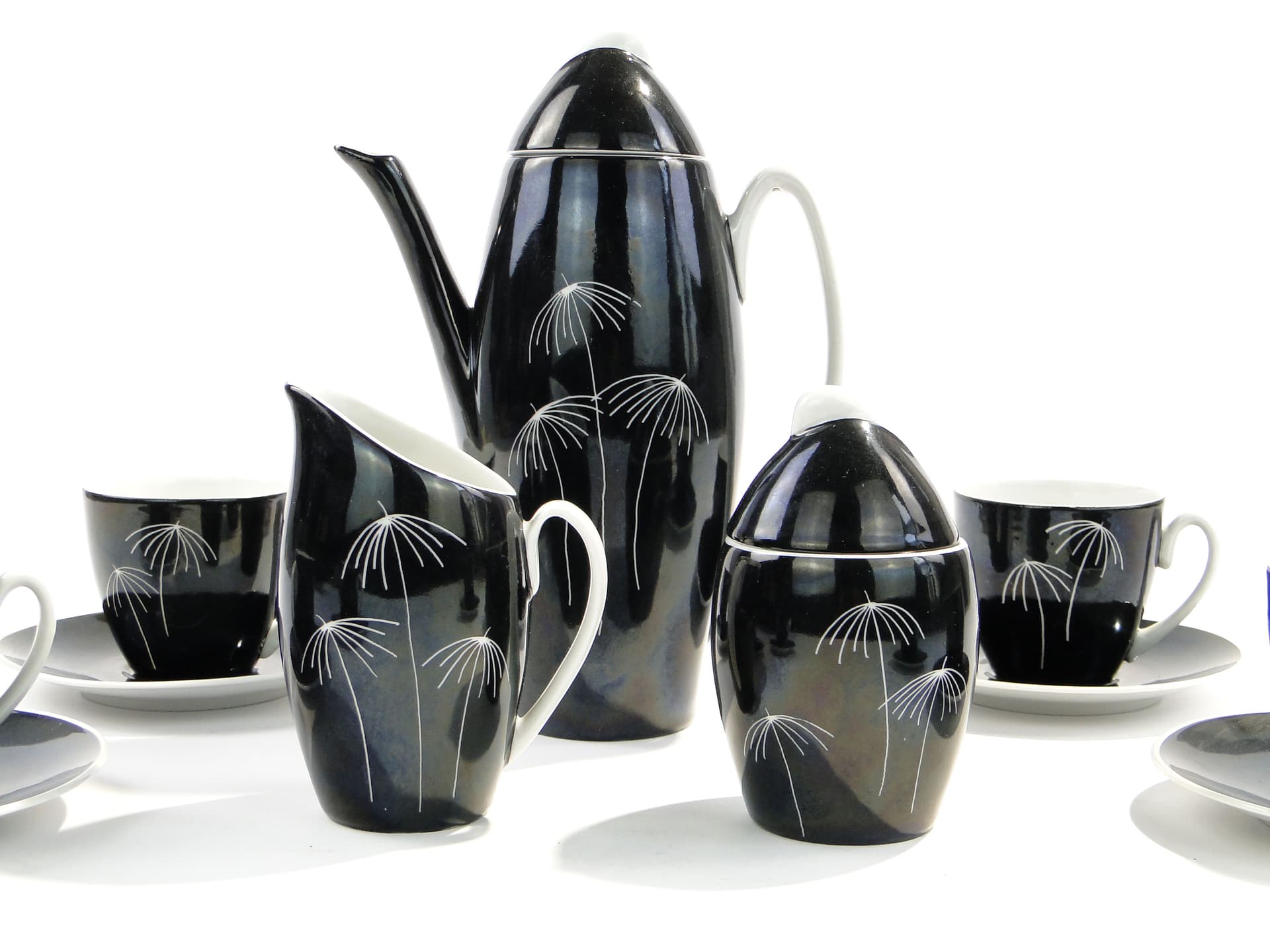 Coffee set Tom, black, porcelain, by J. Steckiewicz, Zakłady Porcelany Stołowej Wałbrzych, Poland, 1950s. - 1510