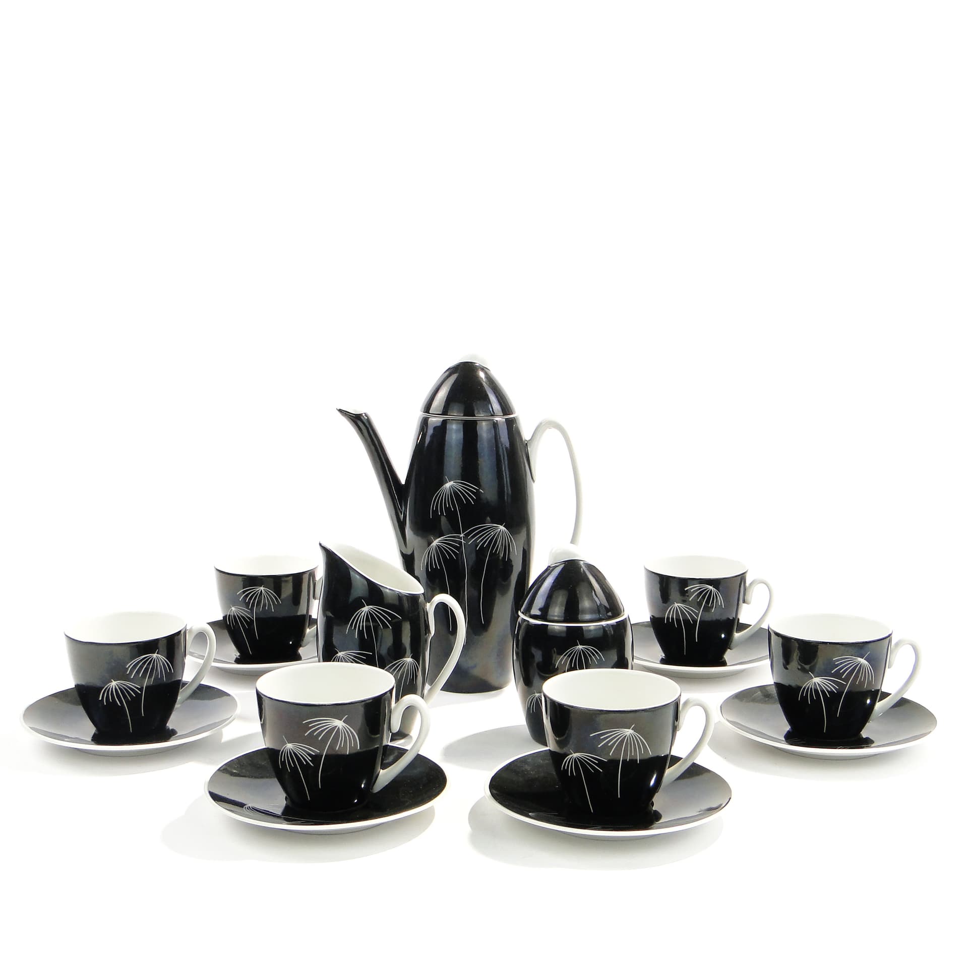 Coffee set Tom, black, porcelain, by J. Steckiewicz, Zakłady Porcelany Stołowej Wałbrzych, Poland, 1950s. - 1507