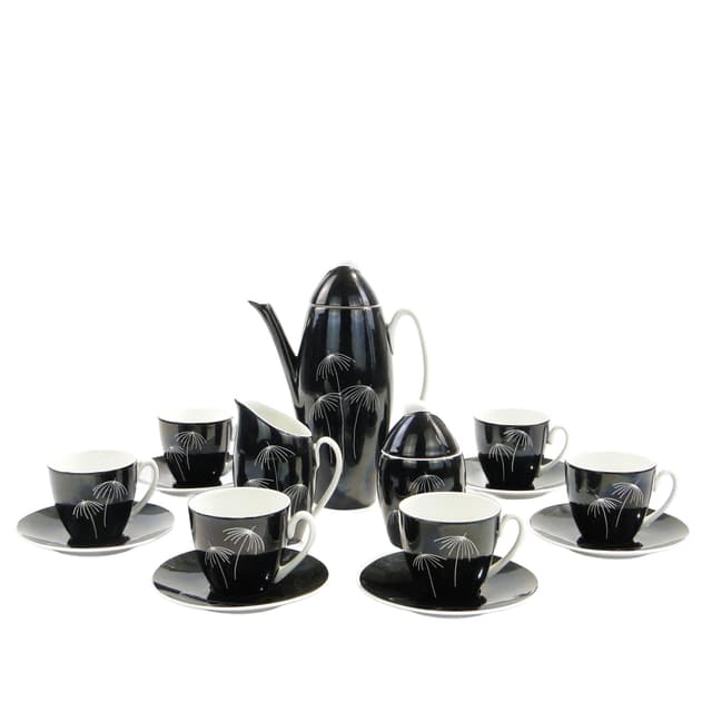 Coffee set Tom, black, porcelain, by J. Steckiewicz, Zakłady Porcelany Stołowej Wałbrzych, Poland, 1950s. - DIMENSION
