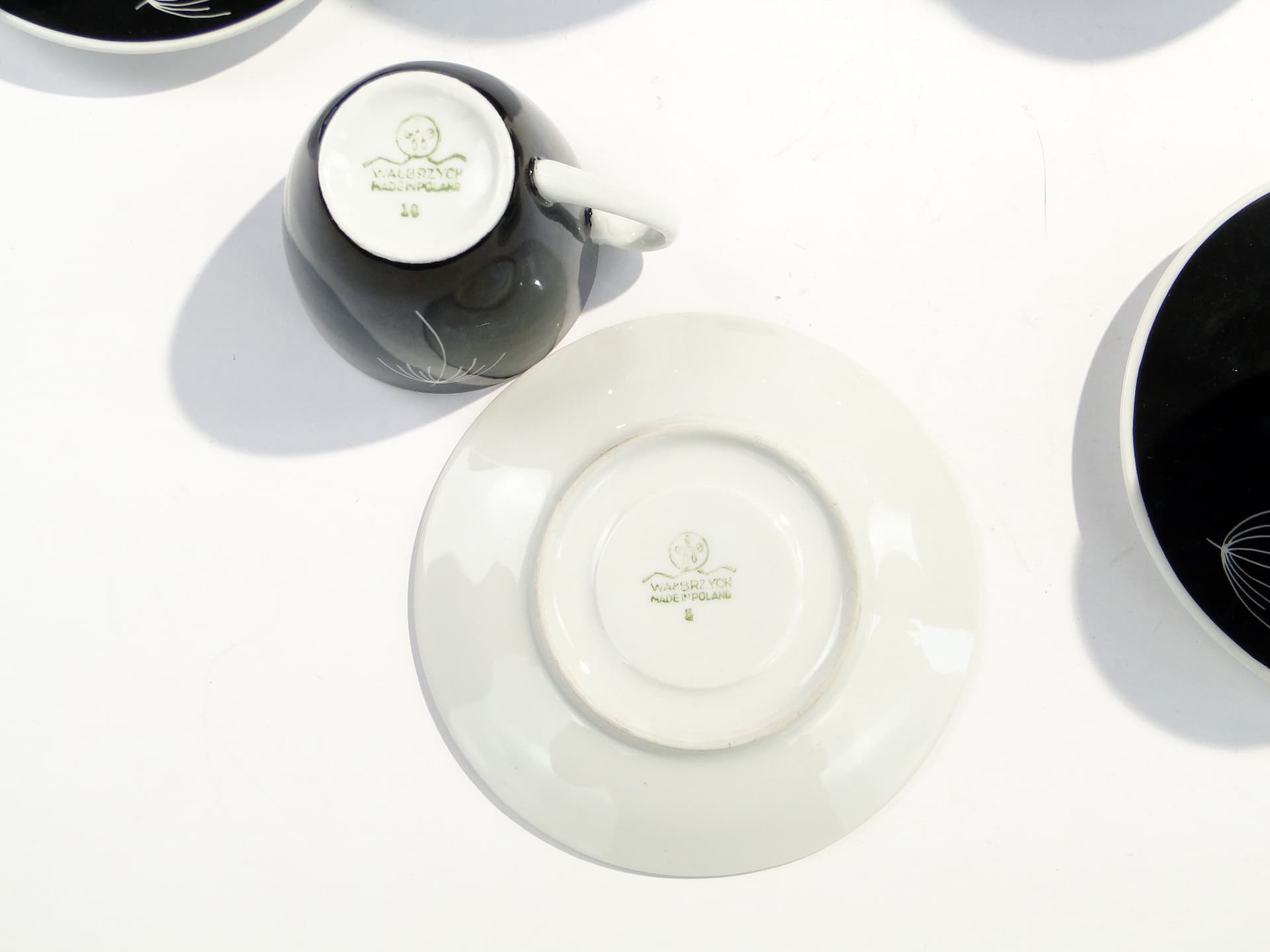 Coffee set Tom, black, porcelain, by J. Steckiewicz, Zakłady Porcelany Stołowej Wałbrzych, Poland, 1950s. - 1506