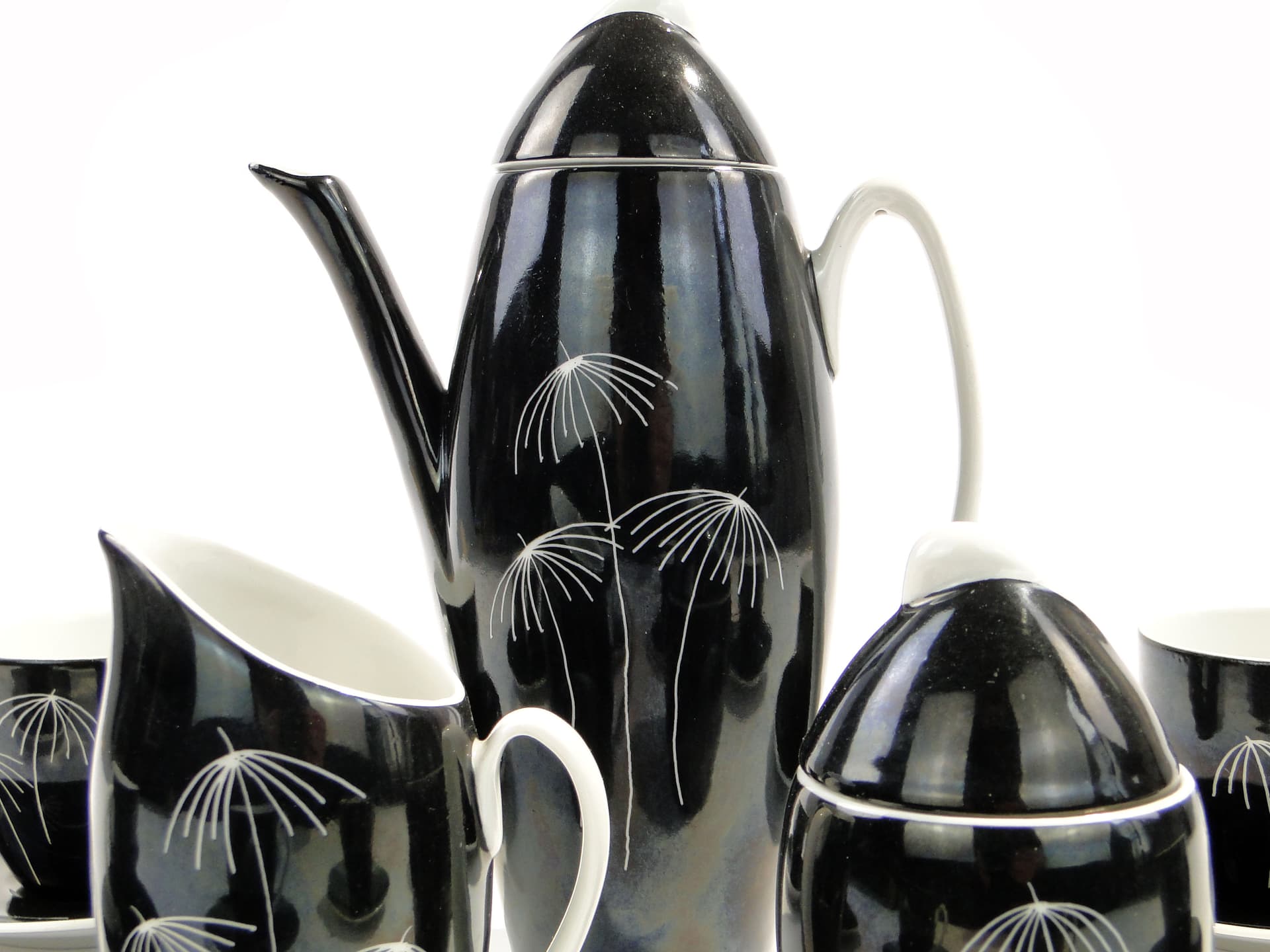 Coffee set Tom, black, porcelain, by J. Steckiewicz, Zakłady Porcelany Stołowej Wałbrzych, Poland, 1950s. - 1511