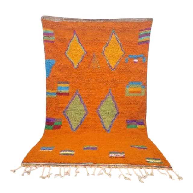 Ręcznie tkany dywan 150x250 cm, wełna, pomarańczowy, żółty, zielony, niebieski, fioletowy, czerwony, Maroko - WYMIARY