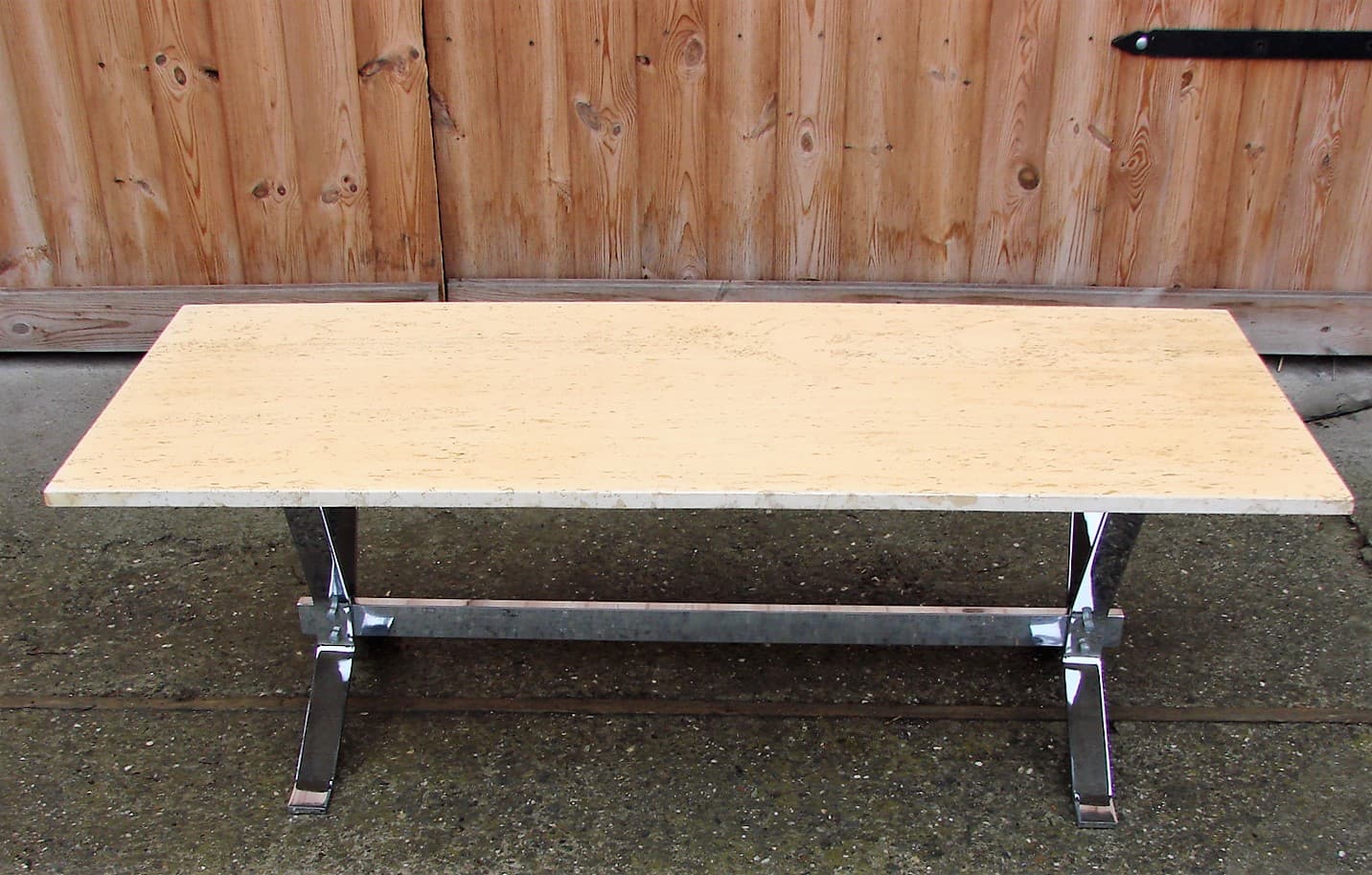 Coffee table, beige travertine, chrome steel, 1970s - 207599