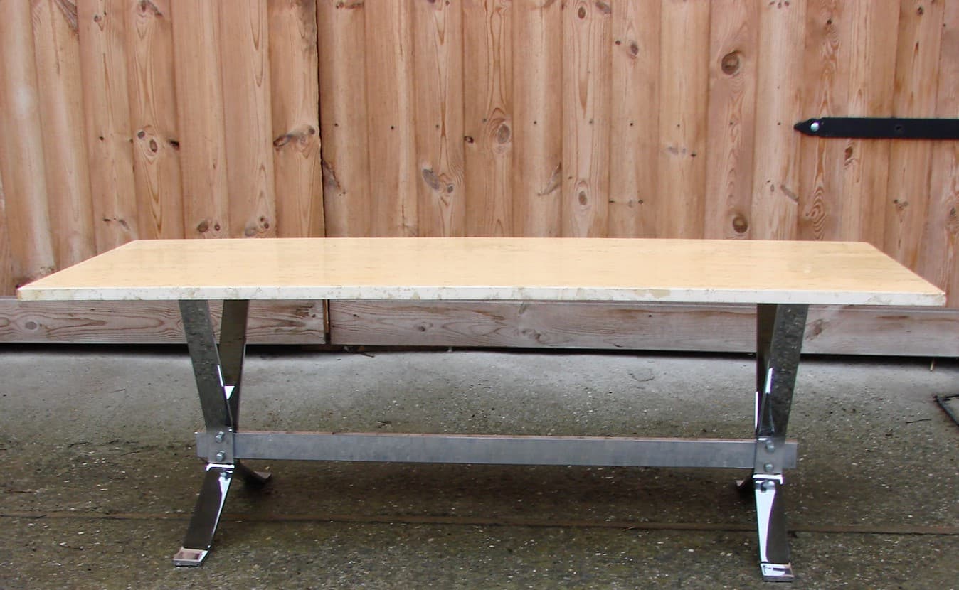 Coffee table, beige travertine, chrome steel, 1970s - 207600