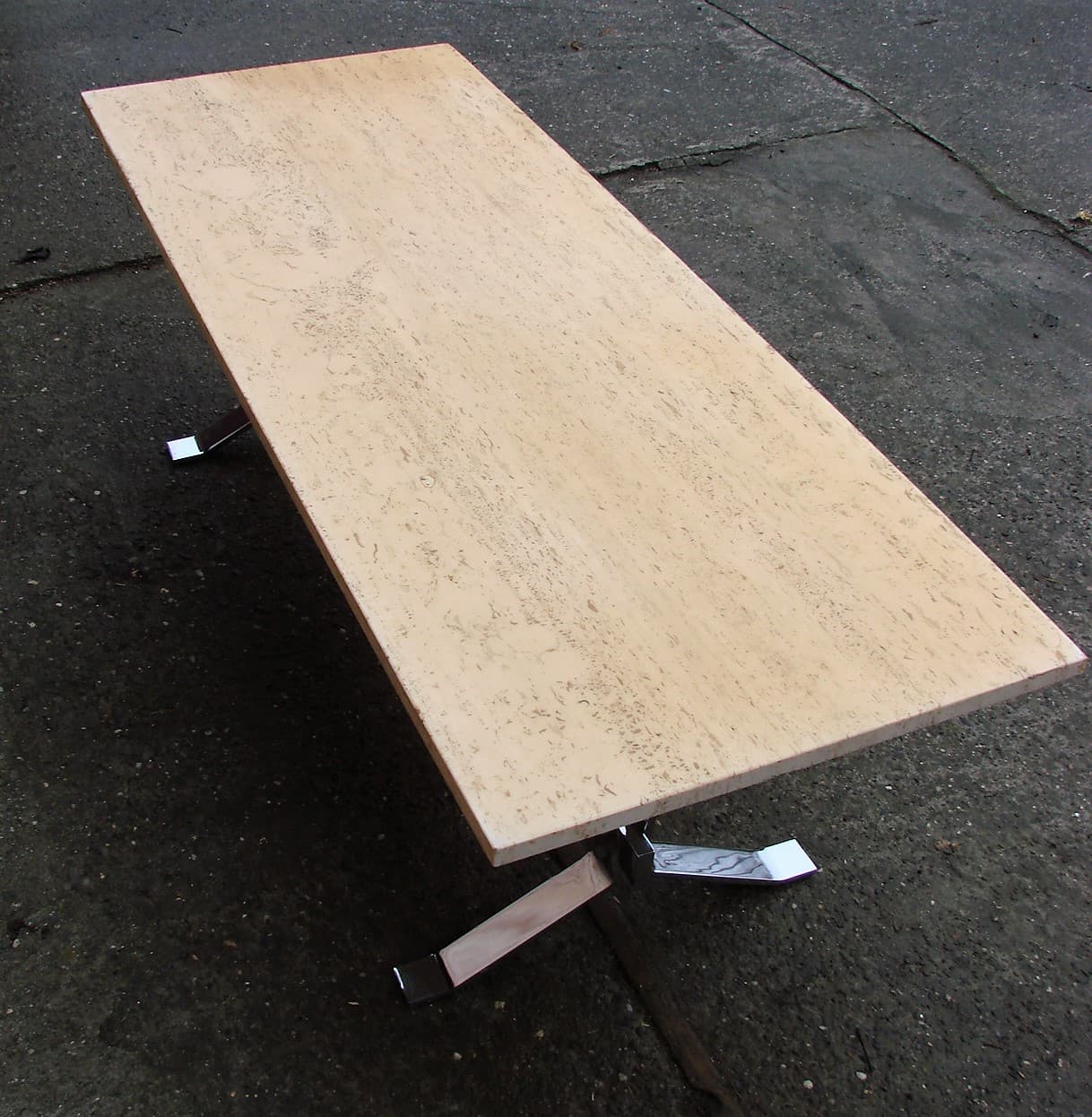 Coffee table, beige travertine, chrome steel, 1970s - 207608