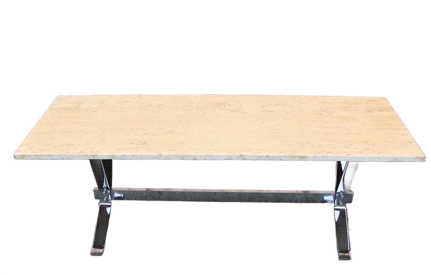 Coffee table, beige travertine, chrome steel, 1970s