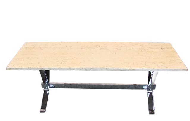 Coffee table, beige travertine, chrome steel, 1970s - DIMENSION