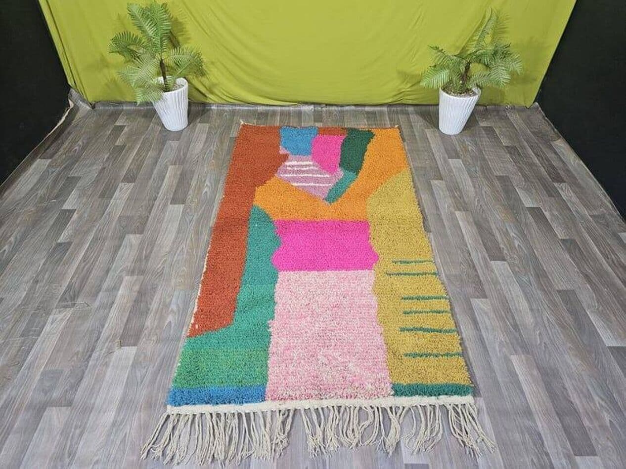 Handmade rug 100x200 cm, wool, multicolor, Morocco - 207626