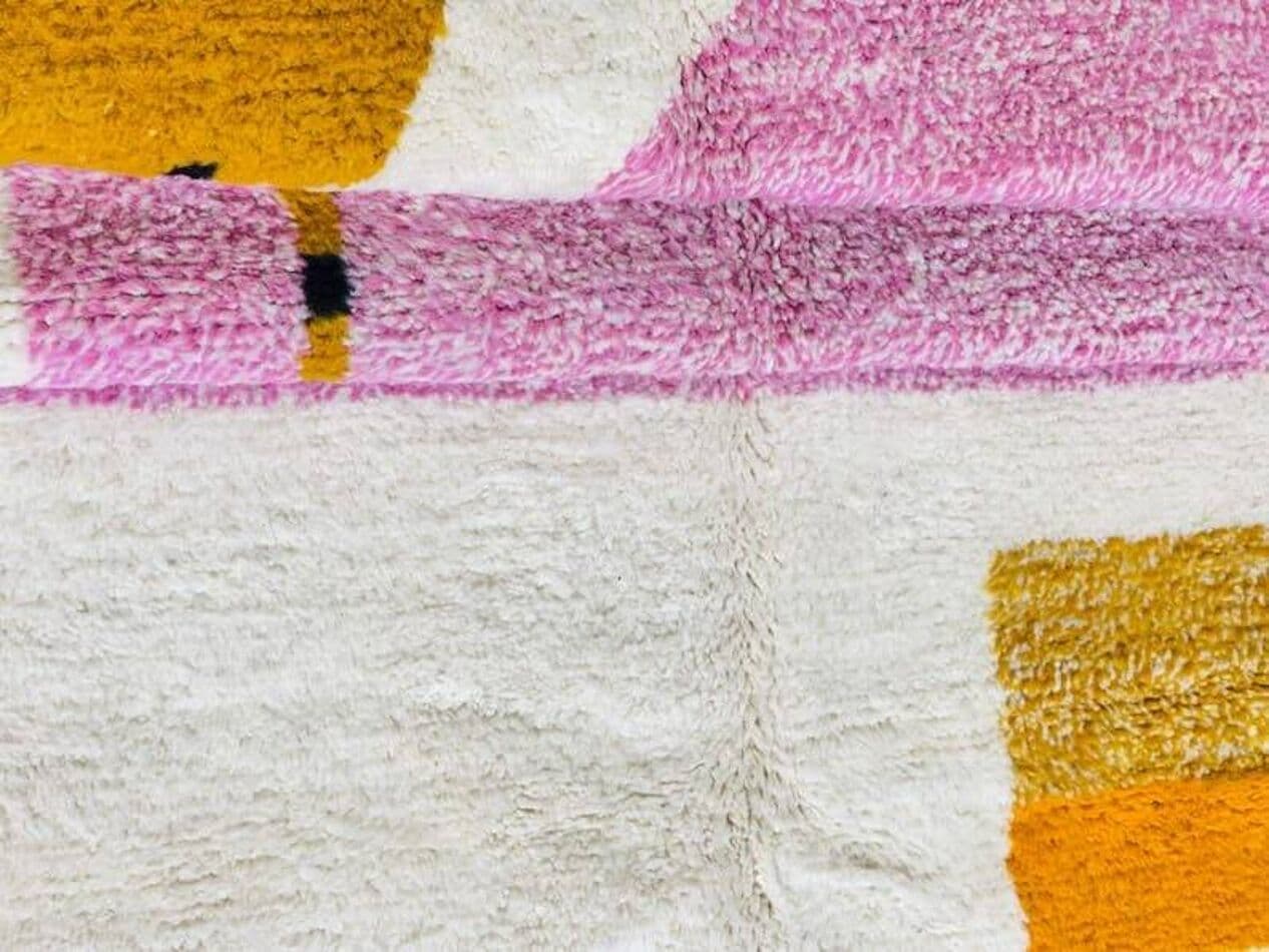Handwoven rug 150x250 cm, wool, cream, pink, yellow, black - 207623