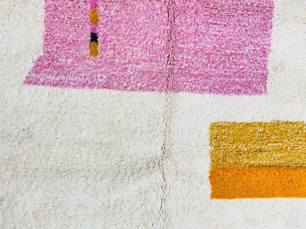 Handwoven rug 150x250 cm, wool, cream, pink, yellow, black - 207619