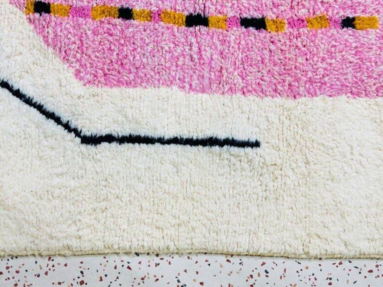 Handwoven rug 150x250 cm, wool, cream, pink, yellow, black - 207620