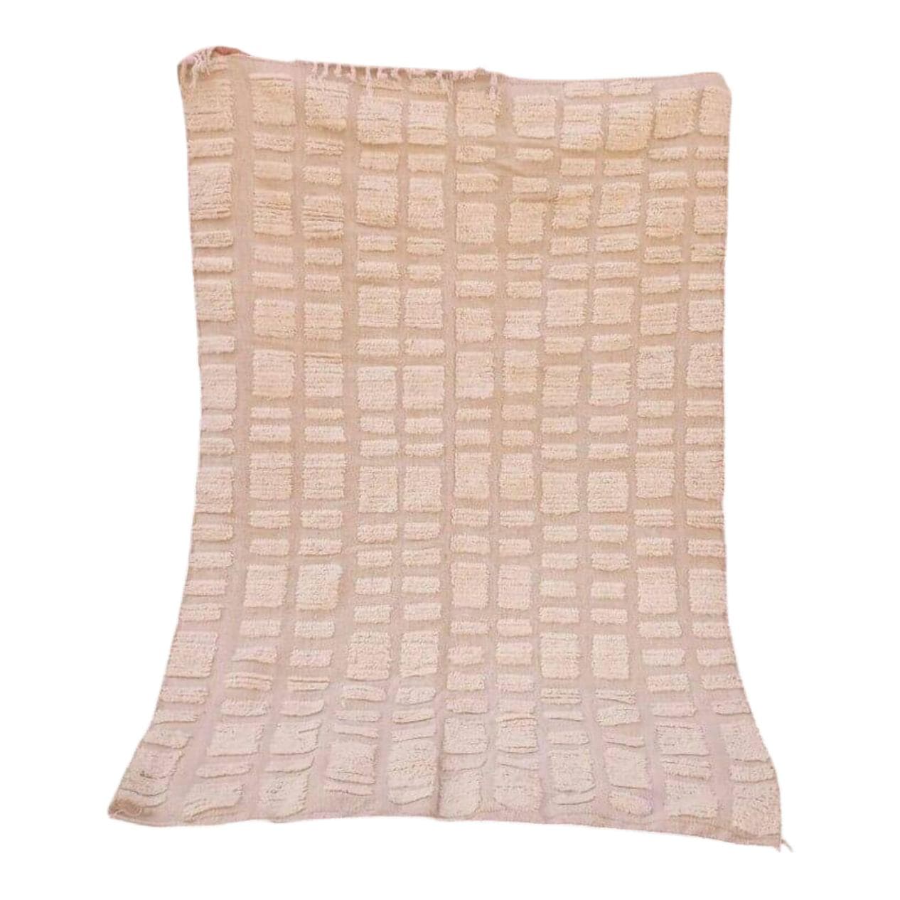 Handwoven rug 100x200 cm, wool, beige, Morocco