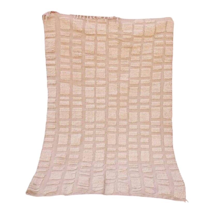 Handwoven rug 100x200 cm, wool, beige, Morocco