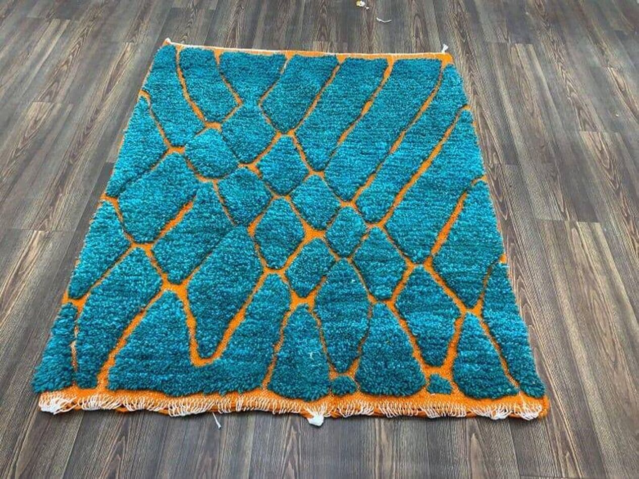 Handwoven rug 140x260 cm, wool, turquoise, Morocco - 209106