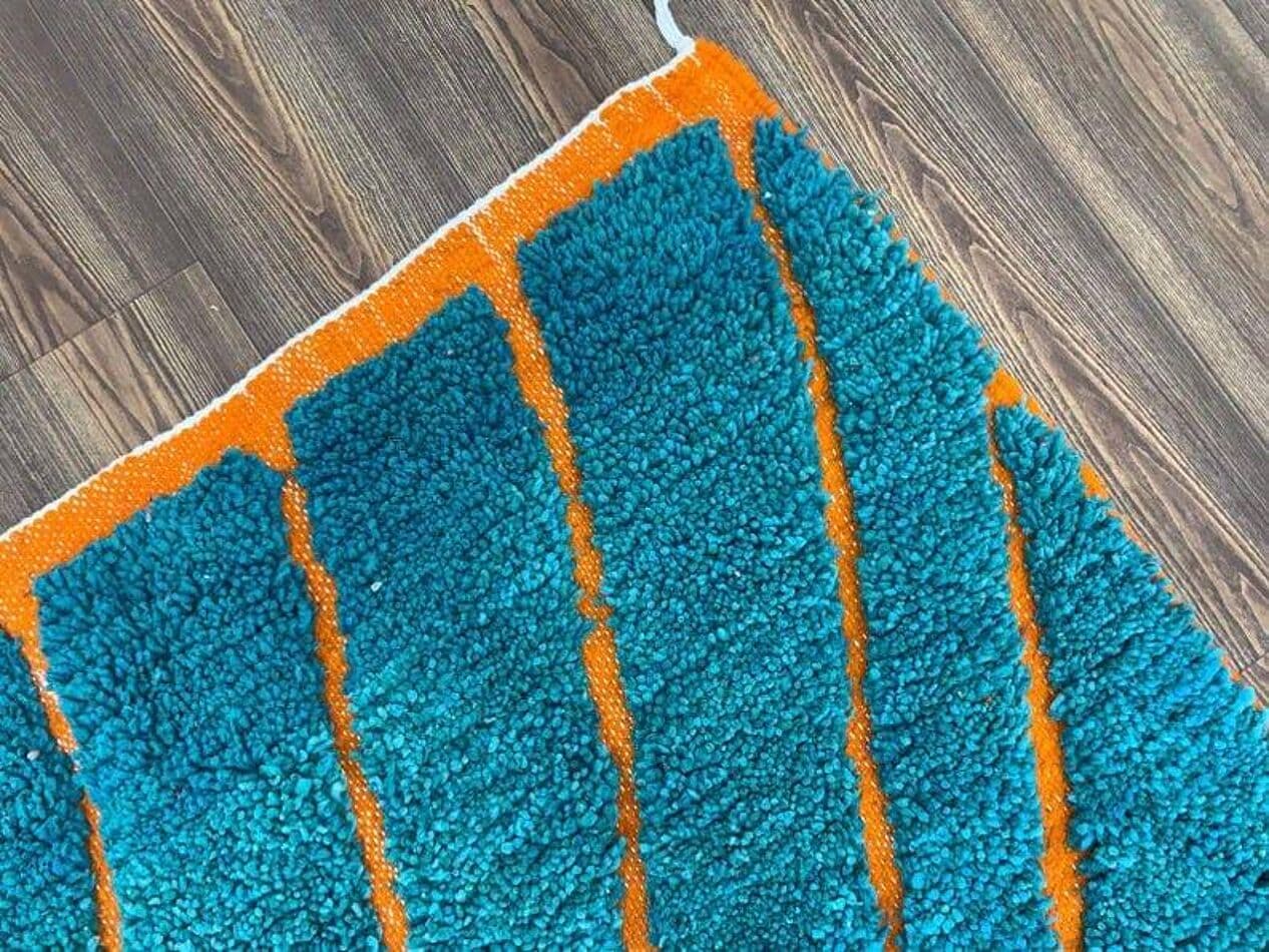 Handwoven rug 140x260 cm, wool, turquoise, Morocco - 209110