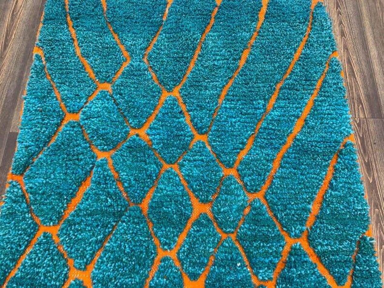 Handwoven rug 140x260 cm, wool, turquoise, Morocco - 209107