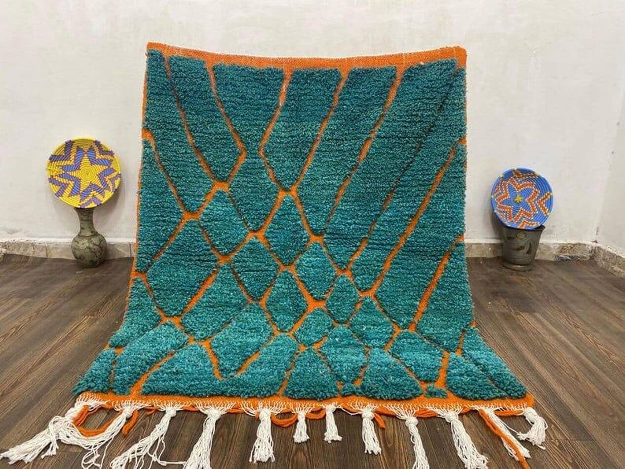 Handwoven rug 140x260 cm, wool, turquoise, Morocco - 209105