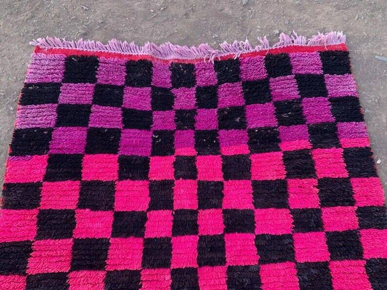 Ręcznie tkany dywan 100x200 cm, wełna, różowy, czarny - 209103