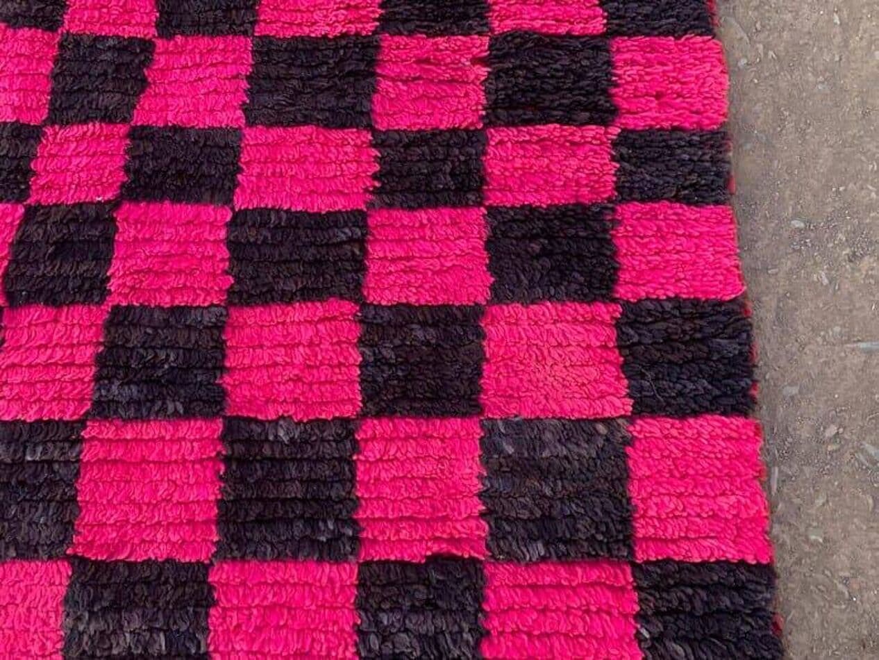 Ręcznie tkany dywan 100x200 cm, wełna, różowy, czarny - 209100
