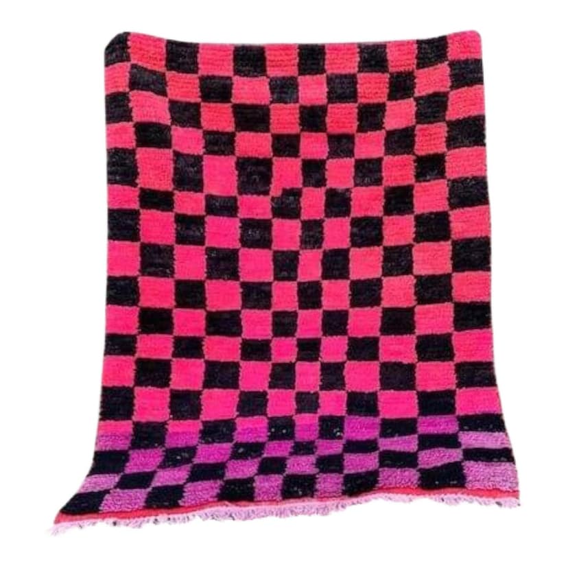 Ręcznie tkany dywan 100x200 cm, wełna, różowy, czarny