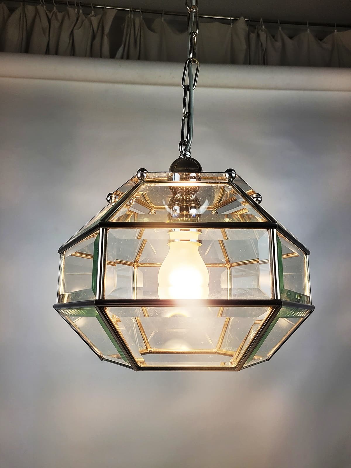 Pendant lamp, octagonal, transparent glass, Fontana Arte, Italy, 1970s. - 208318