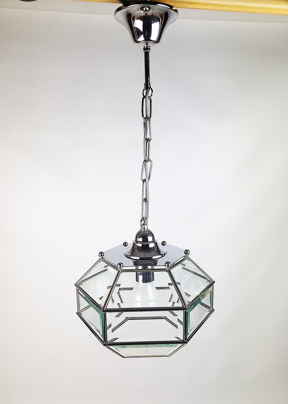 Pendant lamp, octagonal, transparent glass, Fontana Arte, Italy, 1970s. - 208319