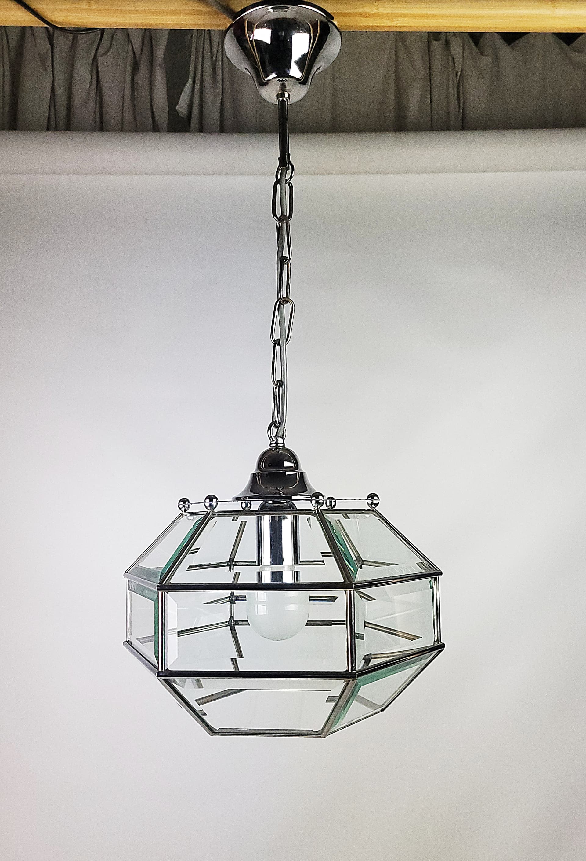 Pendant lamp, octagonal, transparent glass, Fontana Arte, Italy, 1970s. - 208322