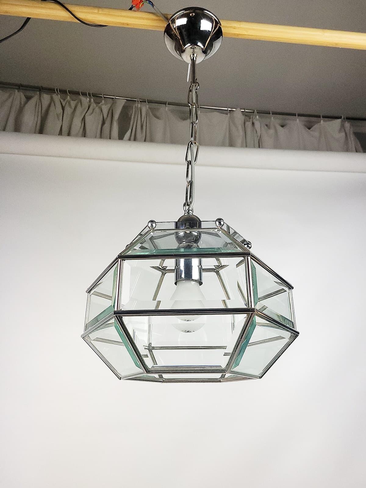 Pendant lamp, octagonal, transparent glass, Fontana Arte, Italy, 1970s. - 208320
