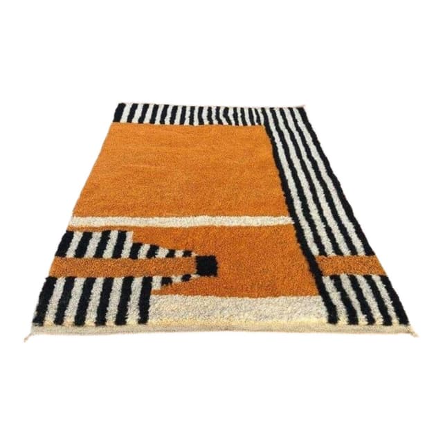 Handwoven rug 140x260 cm, wool, orange, black, ivory, Morocco - DIMENSION