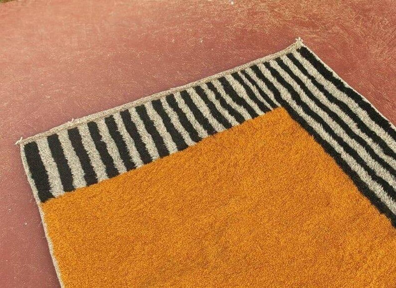 Handwoven rug 140x260 cm, wool, orange, black, ivory, Morocco - 209060