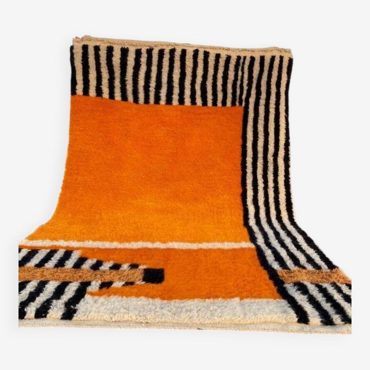 Handwoven rug 140x260 cm, wool, orange, black, ivory, Morocco - 209058