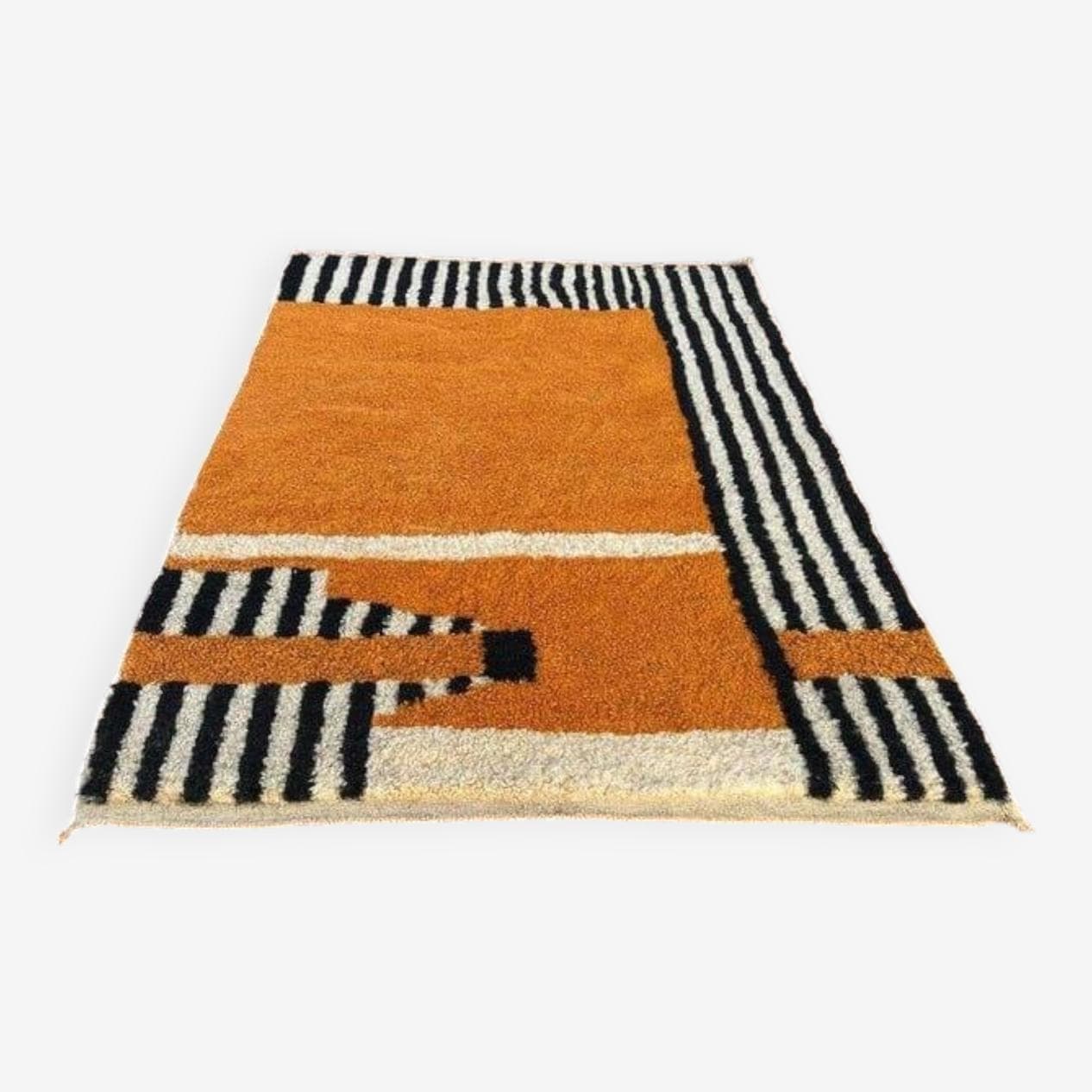 Handwoven rug 140x260 cm, wool, orange, black, ivory, Morocco - 209057