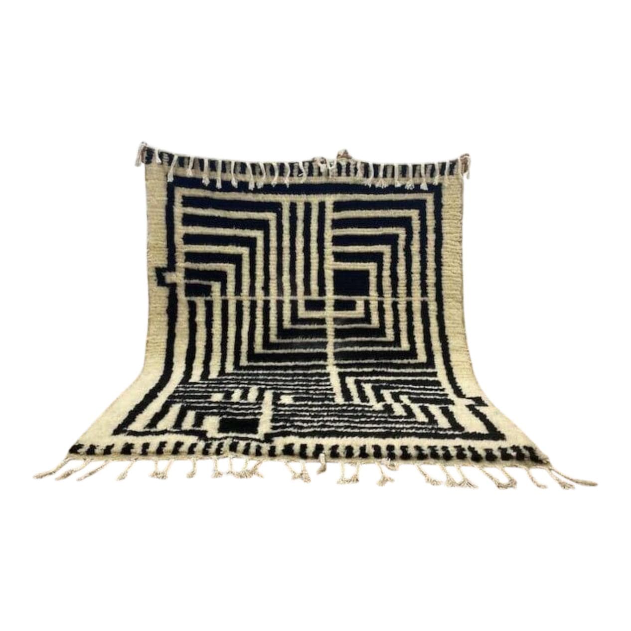 Handwoven rug 150x250 cm, wool, white, black, Morocco