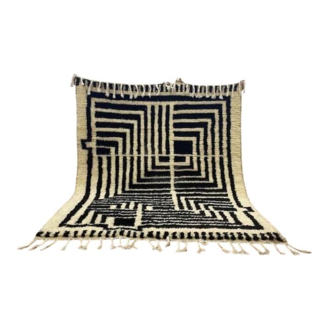 Handwoven rug 150x250 cm, wool, white, black, Morocco - DIMENSION