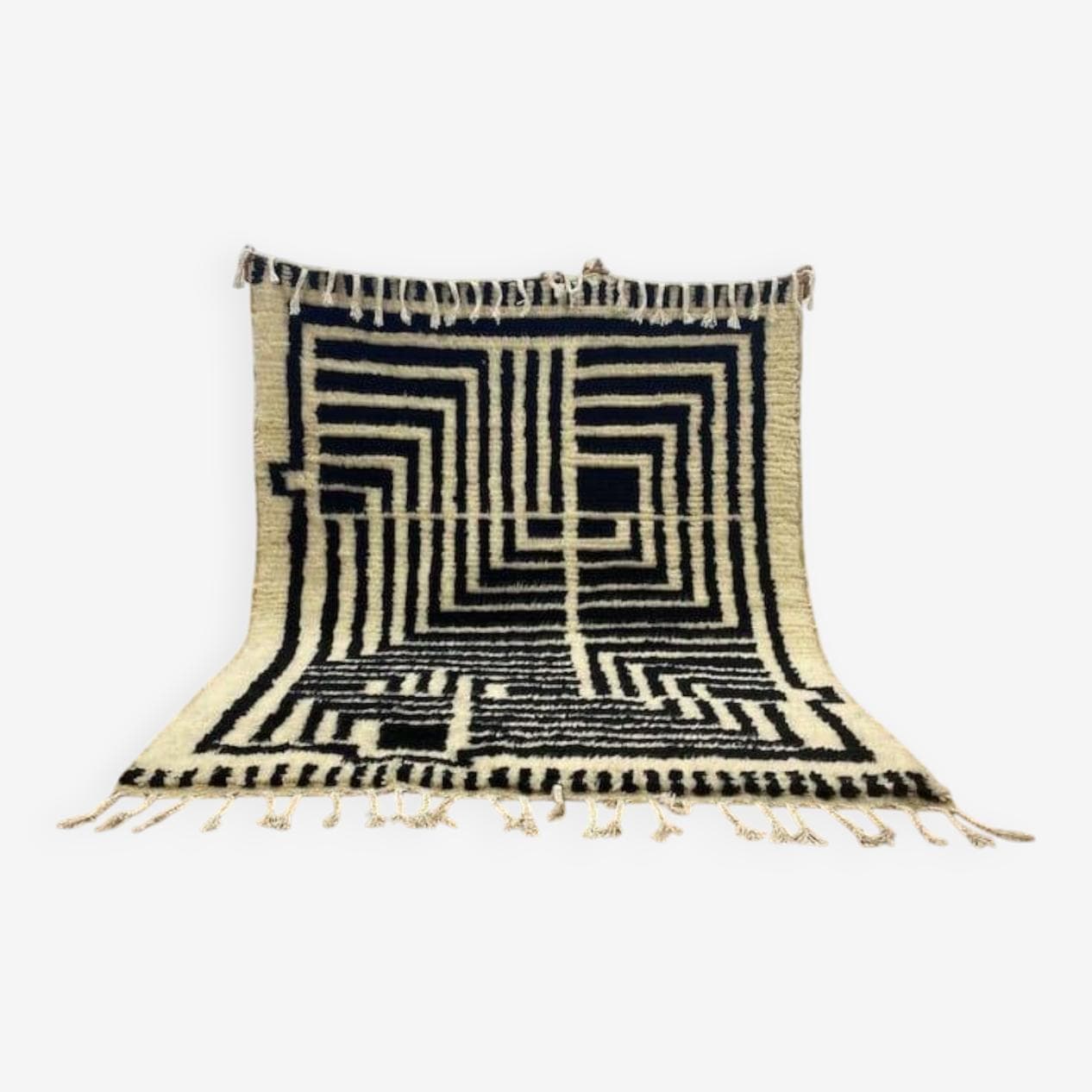 Handwoven rug 150x250 cm, wool, white, black, Morocco - 209050